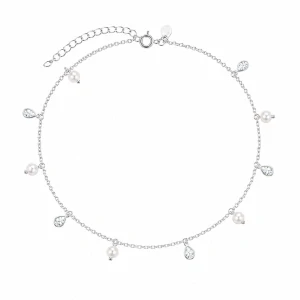Šperky Nina – Rhodiovaný stříbrný nákotník Perlová romance s perlami a zirkony (22 – 25 cm) 925/1000 - nak 337