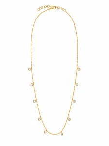 Šperky Nina – Pozlacený stříbrný náhrdelník Zrcadlení hvězd s visícími zirkony (40 – 44,5 cm) 925/1000 - ret zlac 022