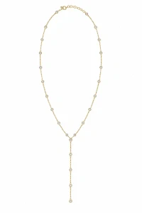 Šperky Nina – Pozlacený stříbrný náhrdelník Třpytivý pramen se zirkony a dlouhým přívěskem (41 – 46 cm) 925/1000 - ret zlac 024