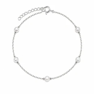 Šperky Nina – Rhodiovaný stříbrný náramek Jemná záře s perličkami (16,5 – 19,5 cm) 925/1000 - nar 520
