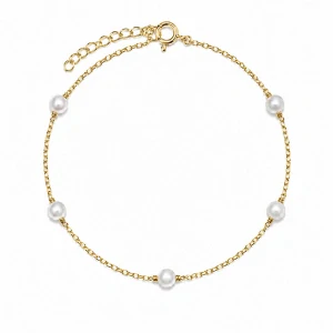 Šperky Nina – Pozlacený stříbrný náramek Perlová něžnost (16,5 – 20,5 cm) 925/1000 - nar zlac 023