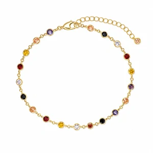 Šperky Nina – Pozlacený stříbrný náramek Letní duha s barevnými zirkony (18,5 – 21 cm) 925/1000 - nar zlac 024