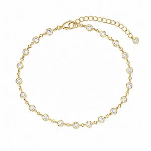 Šperky Nina – Pozlacený stříbrný náramek Zářivá linie s čirými zirkony (17 – 20 cm) 925/1000 - nar zlac 025