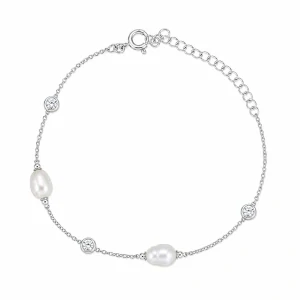 Šperky Nina – Stříbrný náramek s perličkami a zirkony (16,5 – 20,5 cm) 925/1000 - nar 522