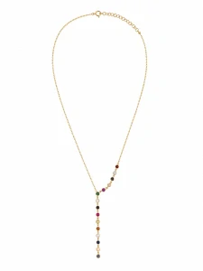Šperky Nina – Pozlacený stříbrný náhrdelník Duhová kapka typu Y s barevnými zirkony (40 – 45 cm) 925/1000 - ret zlac 030
