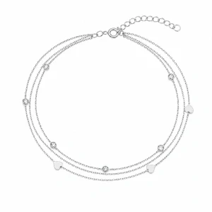 Šperky Nina – Trojitý stříbrný náramek Třívrstvé srdce se zirkony (16,5 – 19 cm) 925/1000 - nar 523