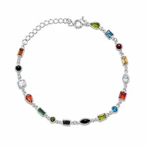 Šperky Nina – Stříbrný náramek Geometrická mozaika s barevnými zirkony (17 – 21 cm) 925/1000 - nar 527