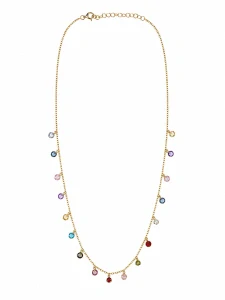 Šperky Nina – Pozlacený stříbrný náhrdelník Zlatý duhový vodopád s barevnými zirkony (42 – 46,5 cm) 925/1000 - ret zlac 033
