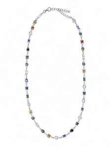 Šperky Nina – Stříbrný náhrdelník Duhová geometrie s barevnými zirkony (41 – 45 cm) 925/1000 - nahr 530
