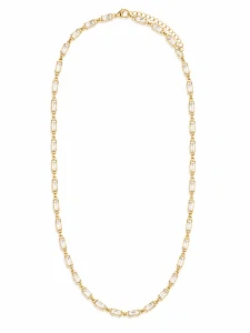 Šperky Nina – Pozlacený stříbrný náhrdelník Zlatá ledová záře s obdélníkovými zirkony (41 – 47 cm) 925/1000 - ret zlac 036
