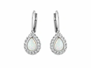 Šperky Nina – Stříbrné visací náušnice Třpytivé kapky s bílým opálem a zirkony (1 cm) 925/1000 - ns kam 344