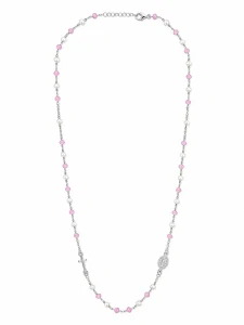 Šperky Nina – Stříbrný náhrdelník růženec – Růžová ochrana s perličkami, korálky a medailonkem (51,5 – 53,5 cm) 925/1000 - nahr 537