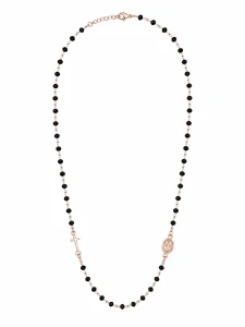 Šperky Nina – Náhrdelník růženec pozlacený růžovým zlatem – Černá ochrana s černými korálky a medailonkem (50,5 – 53 cm) 925/1000 - ret zlac 040