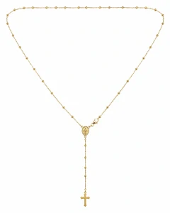 Šperky Nina – Pozlacený stříbrný náhrdelník růženec – Zlatá ochrana s kuličkami, medailonkem a křížkem (62,5 cm) 925/1000 - ret zlac 41