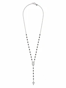 Šperky Nina – Stříbrný náhrdelník růženec Černá elegance a zirkony s medailonkem a křížkem (45 – 49 cm) 925/1000 - nahr 553