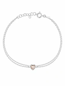 Šperky Nina – Dvojitý stříbrný náramek Růžové srdce se zirkonem (17,5 – 20,5 cm) 925/1000 - nar 548
