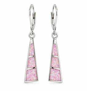 Šperky Nina – Dlouhé visací stříbrné náušnice s růžovým opálem (4,5 cm) - ns kam 503