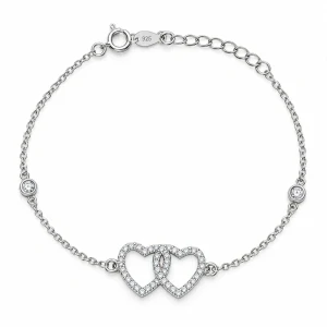 Šperky Nina – Stříbrný náramek Propletená srdce se zirkony (17–19,5 cm) - nar 553