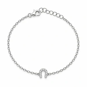 Šperky Nina – Jemný stříbrný náramek Podkovička pro štěstí se zirkony (15,5–18 cm) - nar 556