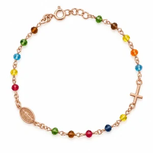 Šperky Nina – Zlacený růžencový stříbrný náramek s barevnými korálky (19–20,5 cm) - nar zlac 40
