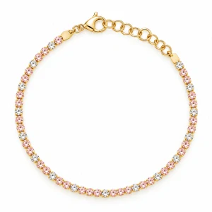 Šperky Nina – Pozlacený stříbrný tenisový náramek s růžovými a čirými zirkony (16,5–19,5 cm) - nar zlac 43