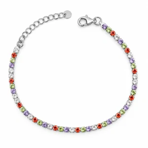 Šperky Nina – Duhový stříbrný tenisový náramek s barevnými zirkony (16–19 cm) - nar 558