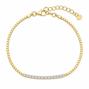 Šperky Nina – Pozlacený stříbrný náramek Veneciana se zirkonovou lištou (17,5–20,5 cm) - nar zlac 44