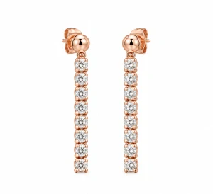 Šperky Nina – Stříbrné náušnice pozlacené růžovým zlatem se zirkonovými liniemi (22 mm) - ns zlac 006