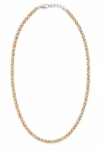Šperky Nina – Tříbarevný stříbrný kuličkový náhrdelník Tricolor s diamantovým brusem (40–45 cm) - ret zlac 50