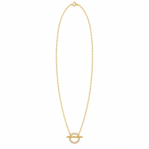 Šperky Nina – Pozlacený stříbrný náhrdelník Geometric Circle & Bar se zirkony (45 cm) - ret zlac 57