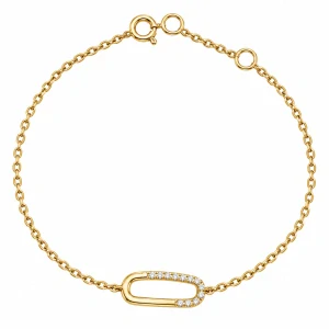 Šperky Nina – Pozlacený stříbrný náramek Minimalistický ovál se zirkony (16 / 18 cm) - nar zlac 50