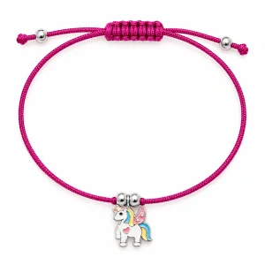 Šperky Nina – Dětský stříbrný šňůrkový náramek Jednorožec s krystaly (12–24 cm) - det 2