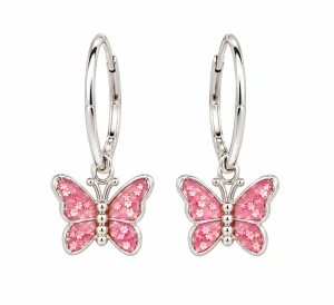 Šperky Nina – Dětské stříbrné náušnice Kroužky s růžovými motýlky (8 mm) - det 15