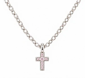 Šperky Nina – Dětský stříbrný náhrdelník Křížek s růžovými zirkony (36 + 3 cm) - det 16