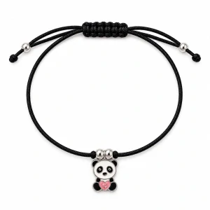 Šperky Nina – Dětský stříbrný šňůrkový náramek Panda se srdíčkem (12–24 cm) - det 27