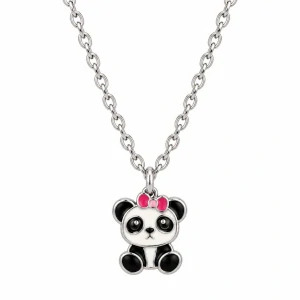 Šperky Nina – Dětský stříbrný náhrdelník Panda s mašličkou (36 + 3 cm) - det 40