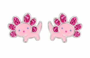 Šperky Nina – Dětské stříbrné náušnice Růžový axolotl s krystaly (9 mm) - det 60