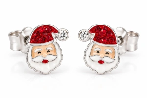 Šperky Nina – Dětské stříbrné náušnice Vánoční Santa s krystaly (10 mm) - det 61