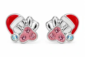Šperky Nina – Dětské stříbrné náušnice Vánoční tlapka s krystaly (8 mm) - det 63