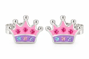 Šperky Nina – Dětské stříbrné náušnice Princeznovská korunka s krystaly (9 mm) - det 64