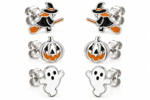 Šperky Nina – Dárkový halloweenský set 3 párů stříbrných náušnic Kouzlo Halloweenu - det 71
