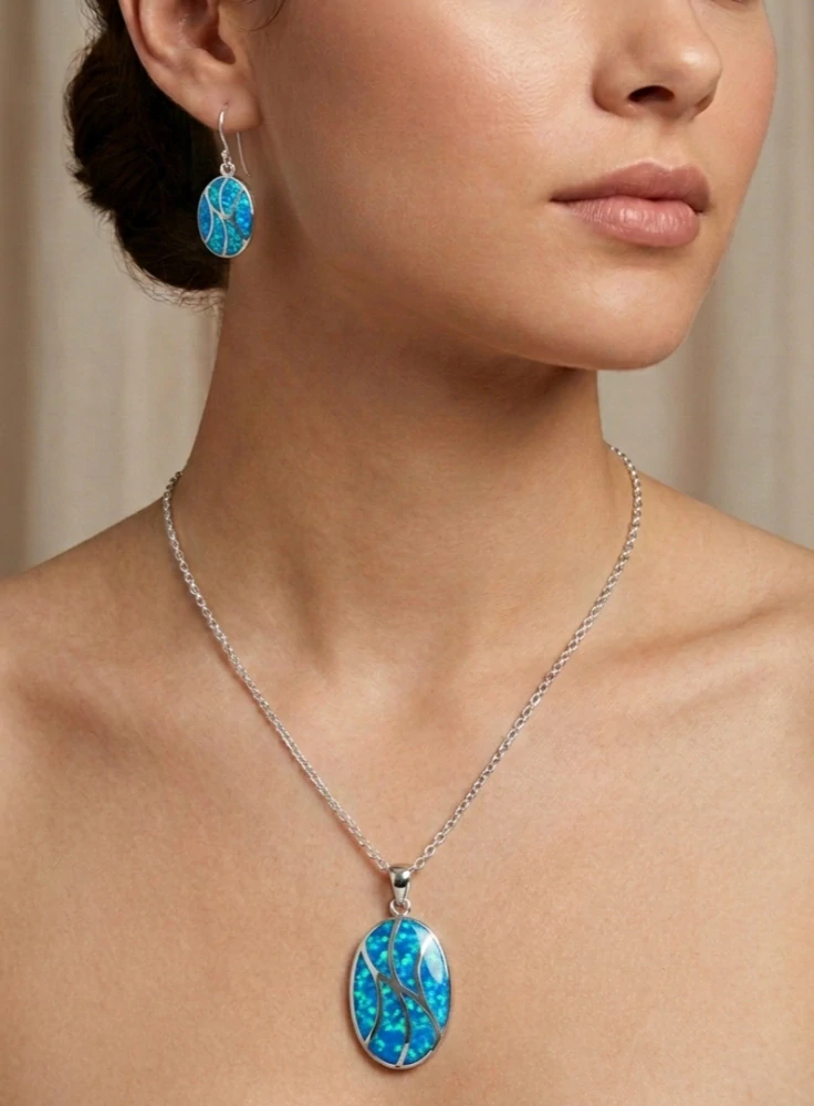 Šperky Nina - Stříbrná souprava opál modrý elegant 925/1000 - set opal 007