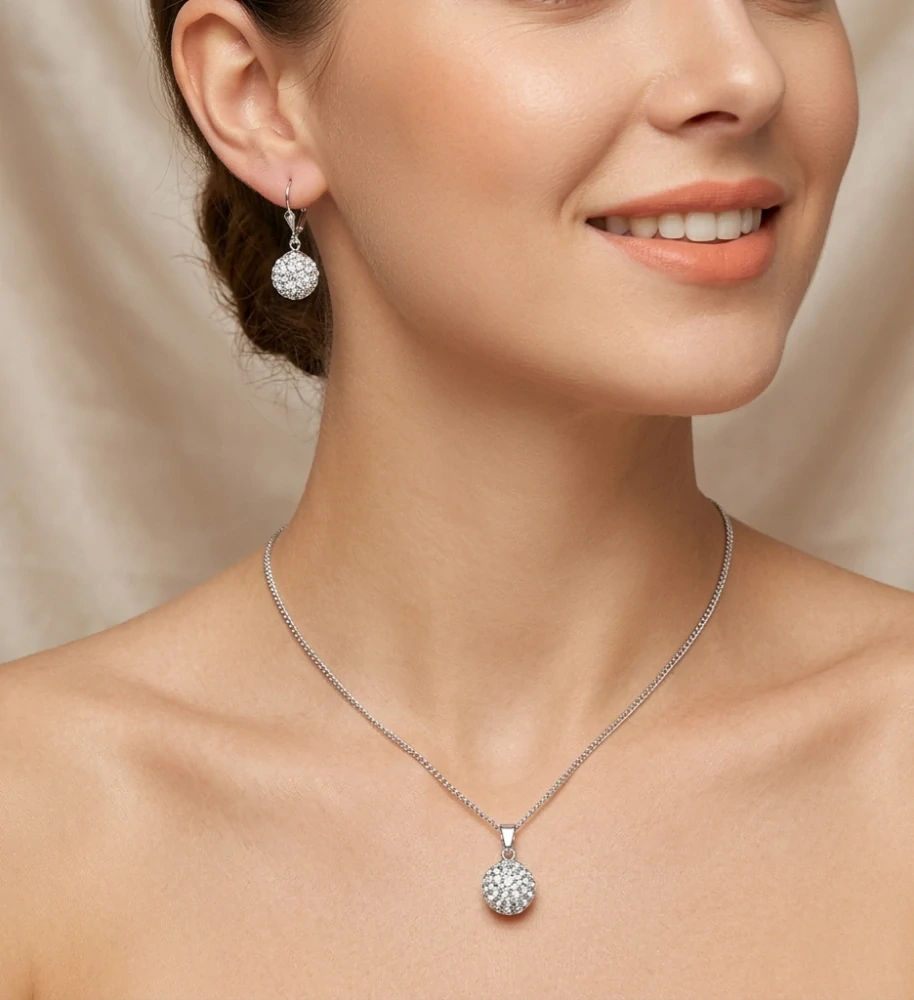 Šperky Nina - Stříbrná souprava 925/1000 s krystaly Swarovski – Třpytivé koule - set ag 030