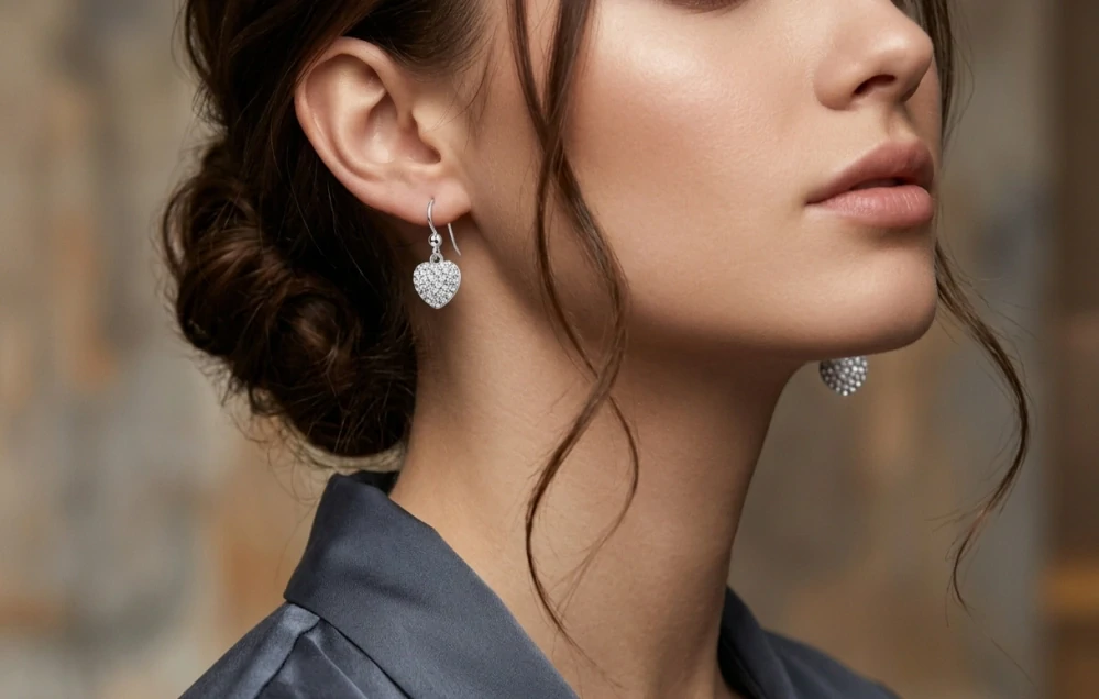Stříbrné náušnice 925/1000 s kamínky Swarovski komponent (srdce 8554)