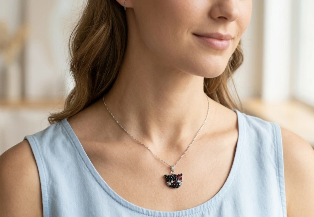 Šperky Nina - Stříbrný přívěšek kočka 925/1000 Swarovski komponent - pri ag kam H 113