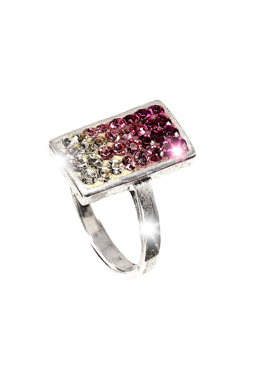 Šperky Nina - Stříbrný prsten kámen 925/1000 Swarovski komponent( obdélník růžový + bílý kámen) - pr kam H 064