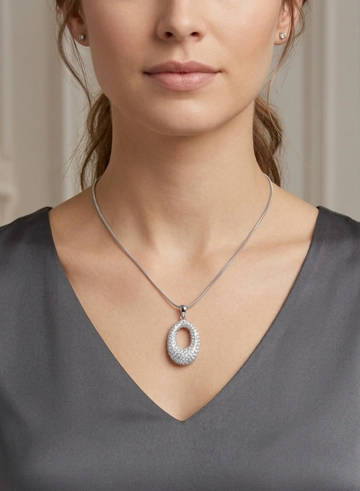 Šperky Nina - Stříbrný náhrdelník s oválným přívěskem s krystaly Swarovski 925/1000 - nahr ag H 050