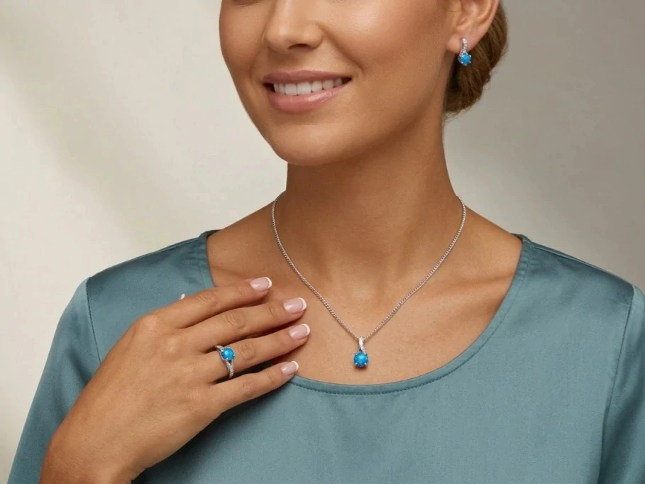 Šperky Nina - Stříbrný set Kapka s modrým opálem 925/1000 - set ag H 097