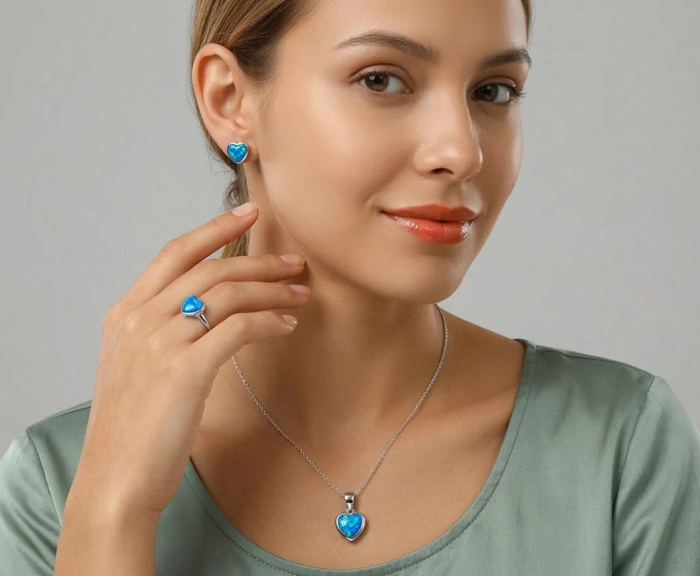 Šperky Nina - Stříbrný set Modrý opál v srdci 925/1000 - set ag H 105