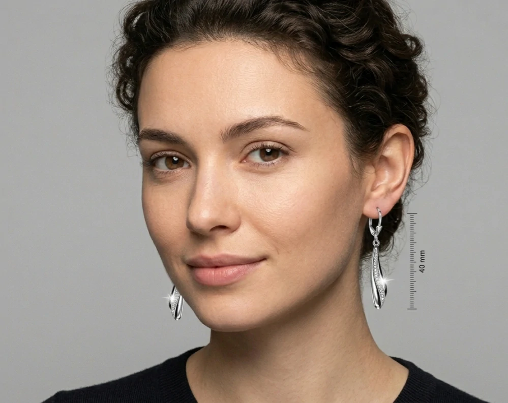Šperky Nina - Dlouhé stříbrné náušnice Vlnky se zirkony – 925/1000 - ns ag kam h 312